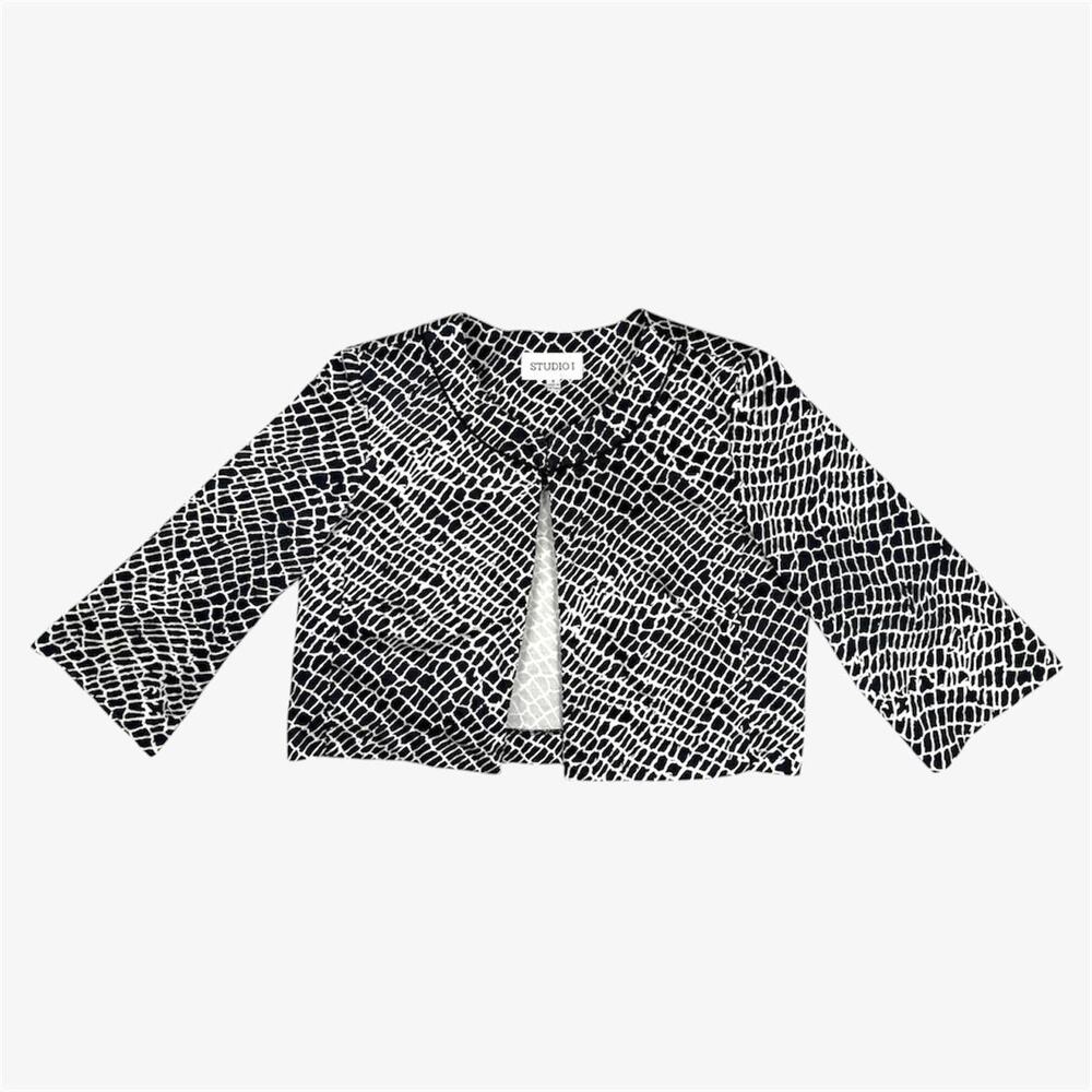 Black white bolero cropped jacket giraffe graphic animal print - size 8